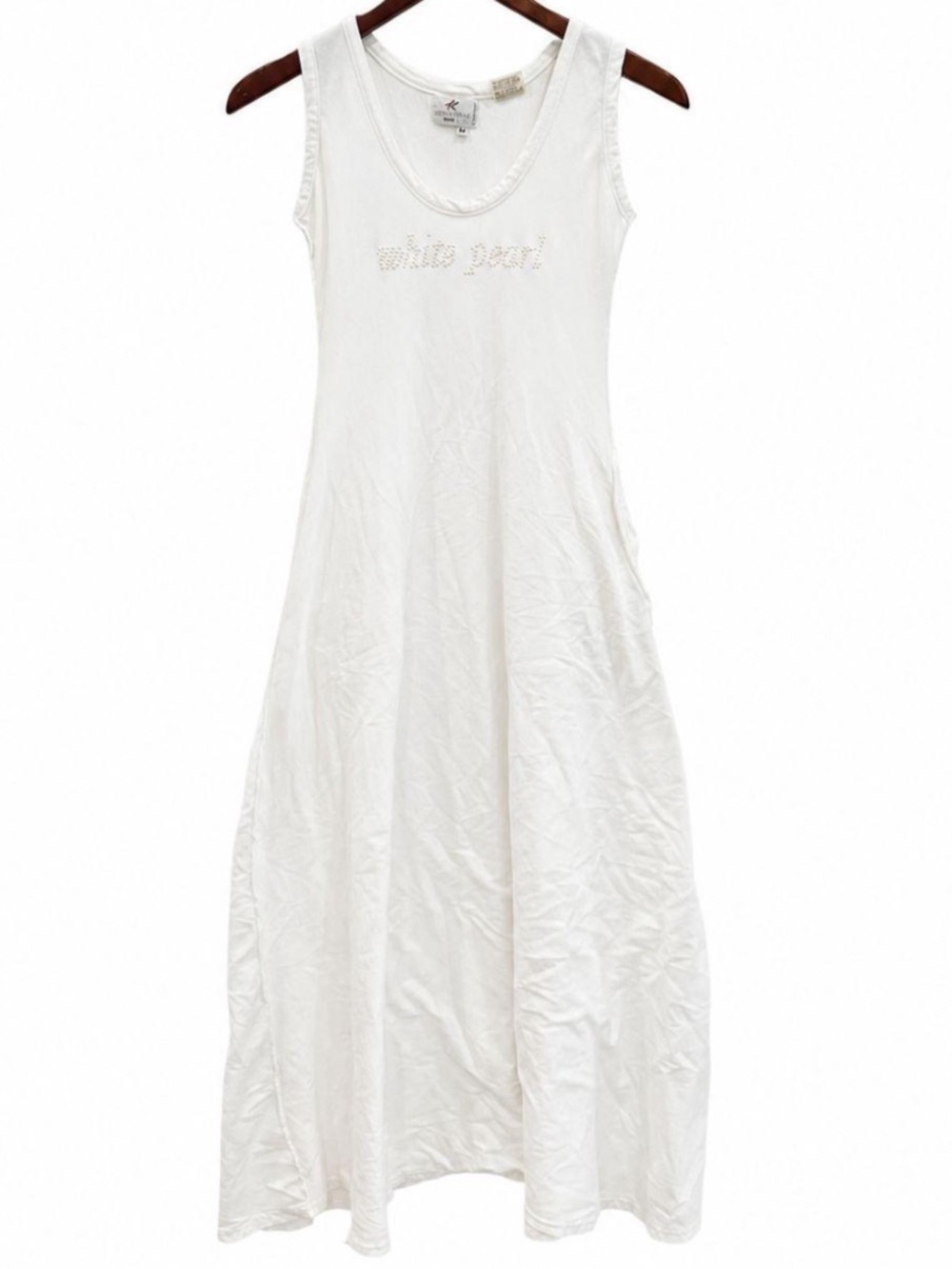 Vintage 80s Inscription by Sonia Rykiel White Pearl Cotton Tank Maxi Dress
